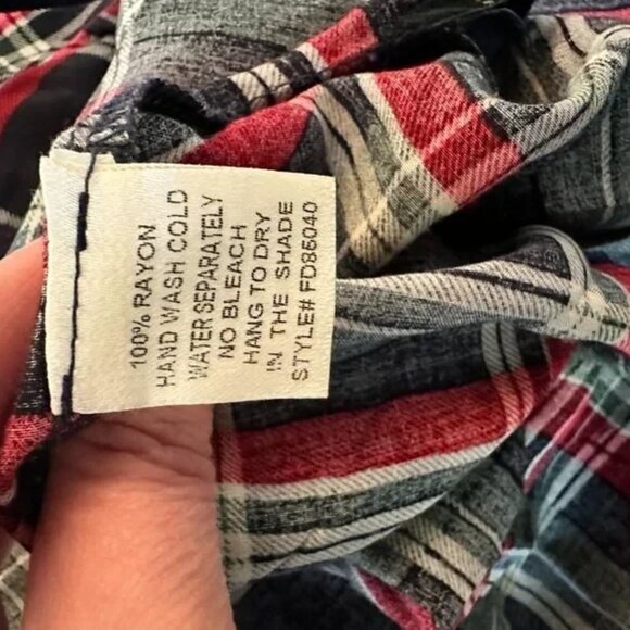 Market & Spruce Women’s Large Plaid Rayon Tunic Top Navy Red Long Sleeve - Picture 5 of 5